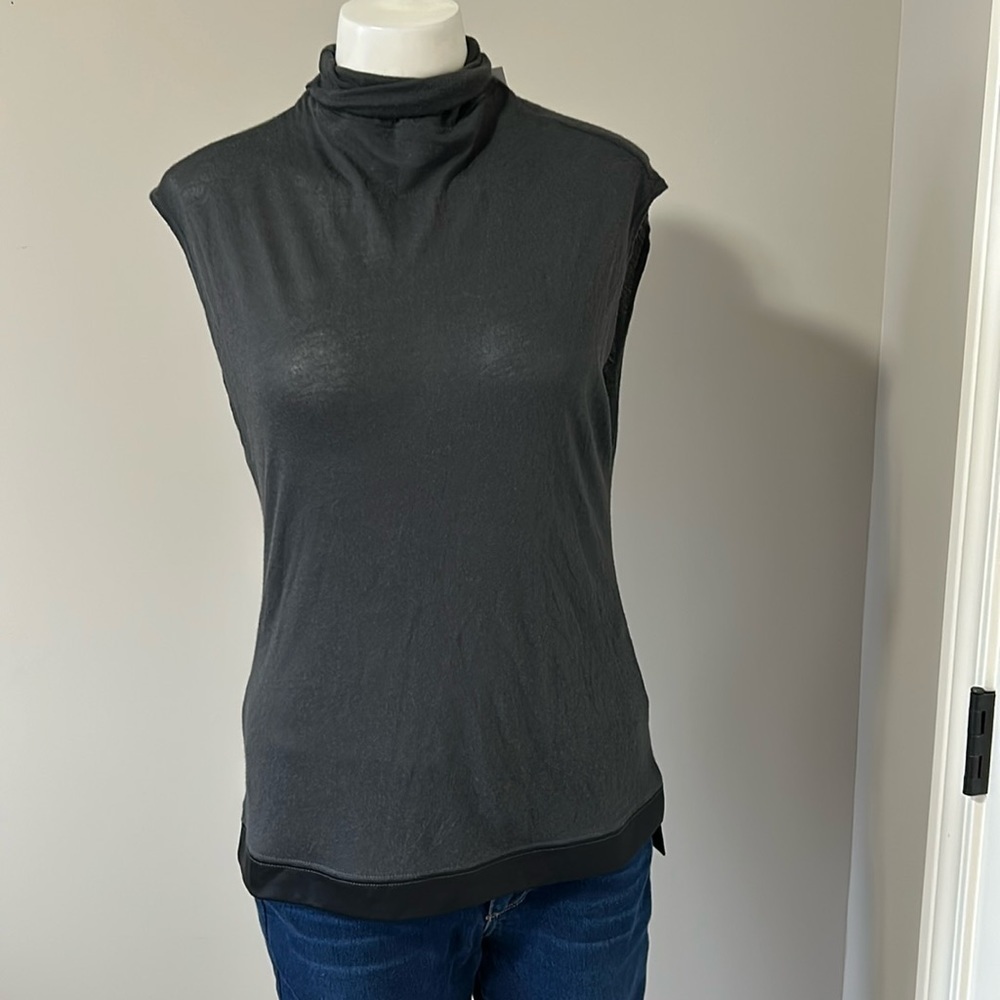 HELMUT LANG High Neck Lush Jersey Sleeveless Top Titanium Black Sz S NEW